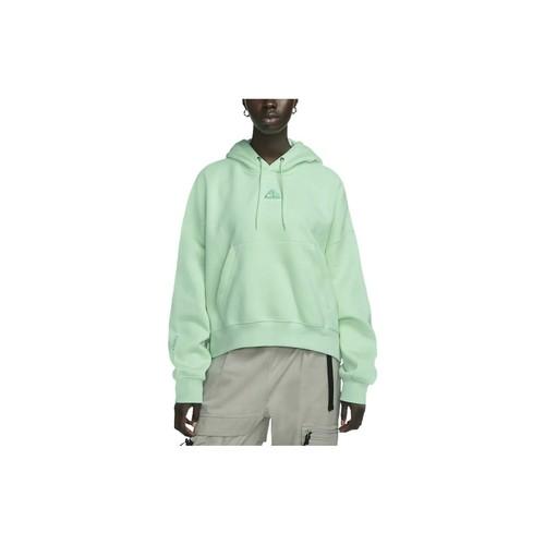 Nike logo embroidered hoodie long-sleeve sweatshirt for women green