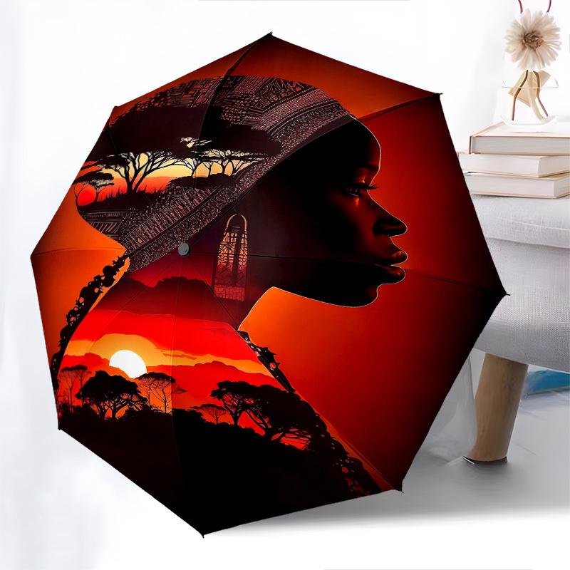 Silhouette, Landscape- Automatic Umbrella, Four Seasons Portable Folding Umbrella, Suitable for Men and Women, Travel, Daily Compact Umbrell