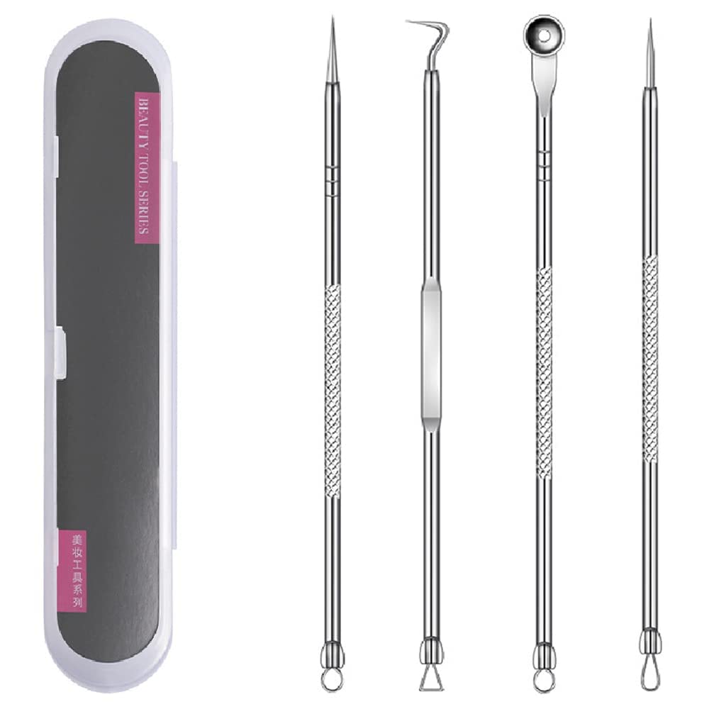 PUNDA Acne Needle Pore Care Includes Acne Blackhead and Blackhead Antibacterial Stainless Beauty Tool with Storage Portable Set, 4-Piece Kit, Remover,