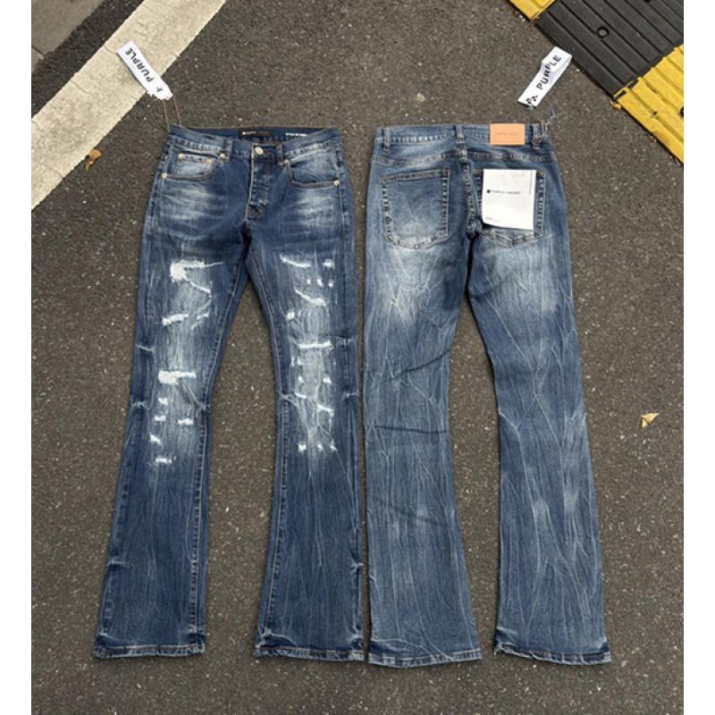 Mens Straight Fit Distressed Patchwork Denim Jeans Vintage Streetwear Style High Waist Ripped Cotton