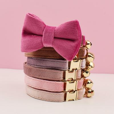 Cat Supplies Velvet Cat Collar Personalized Cat Collar with Name Plate Bell Bow Tie Custom Engrave Collars for Cat
