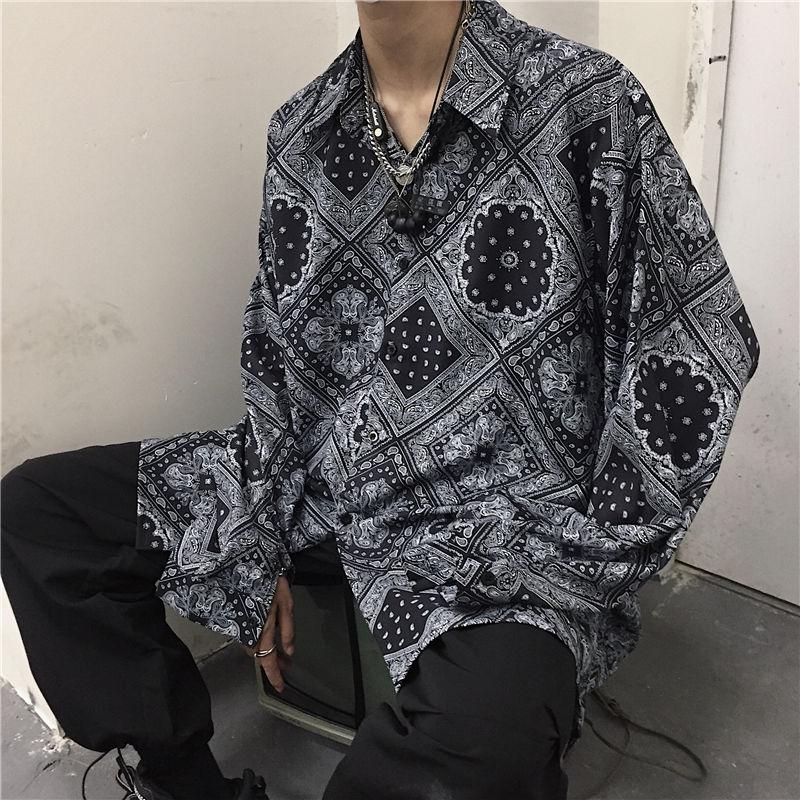 

Мужская рубашка с длинным рукавом с узором пейсли, свободные топы больших размеров для мужчин и женщин, повседневная модная рубашка