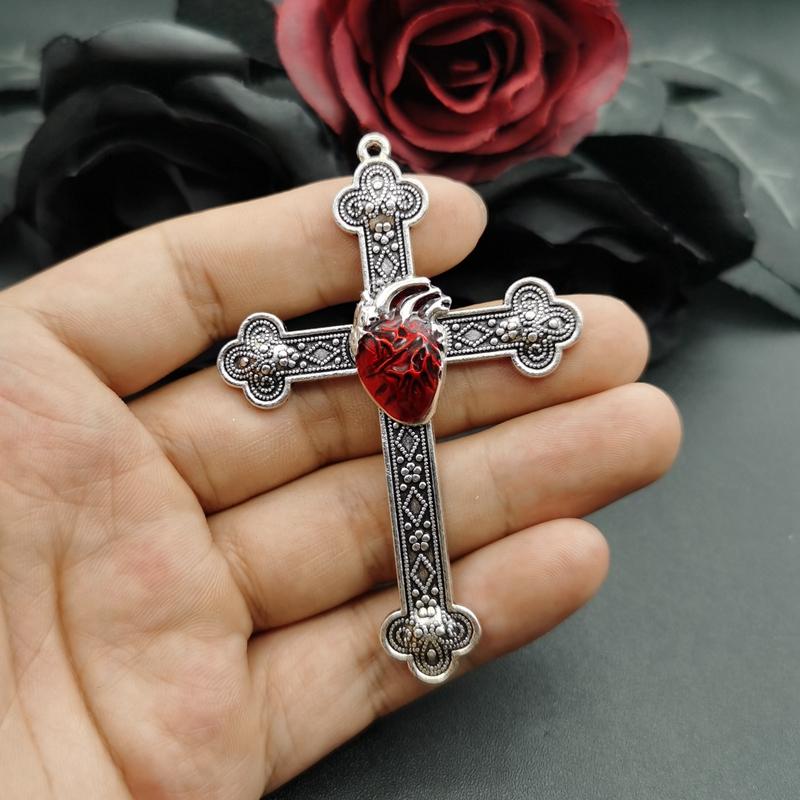 2pcs 80*52mm Goth Large Crystal Cross Connector Charm Punk Cross Crystal Pendant Jewelry DIY Handmade Making Accessories