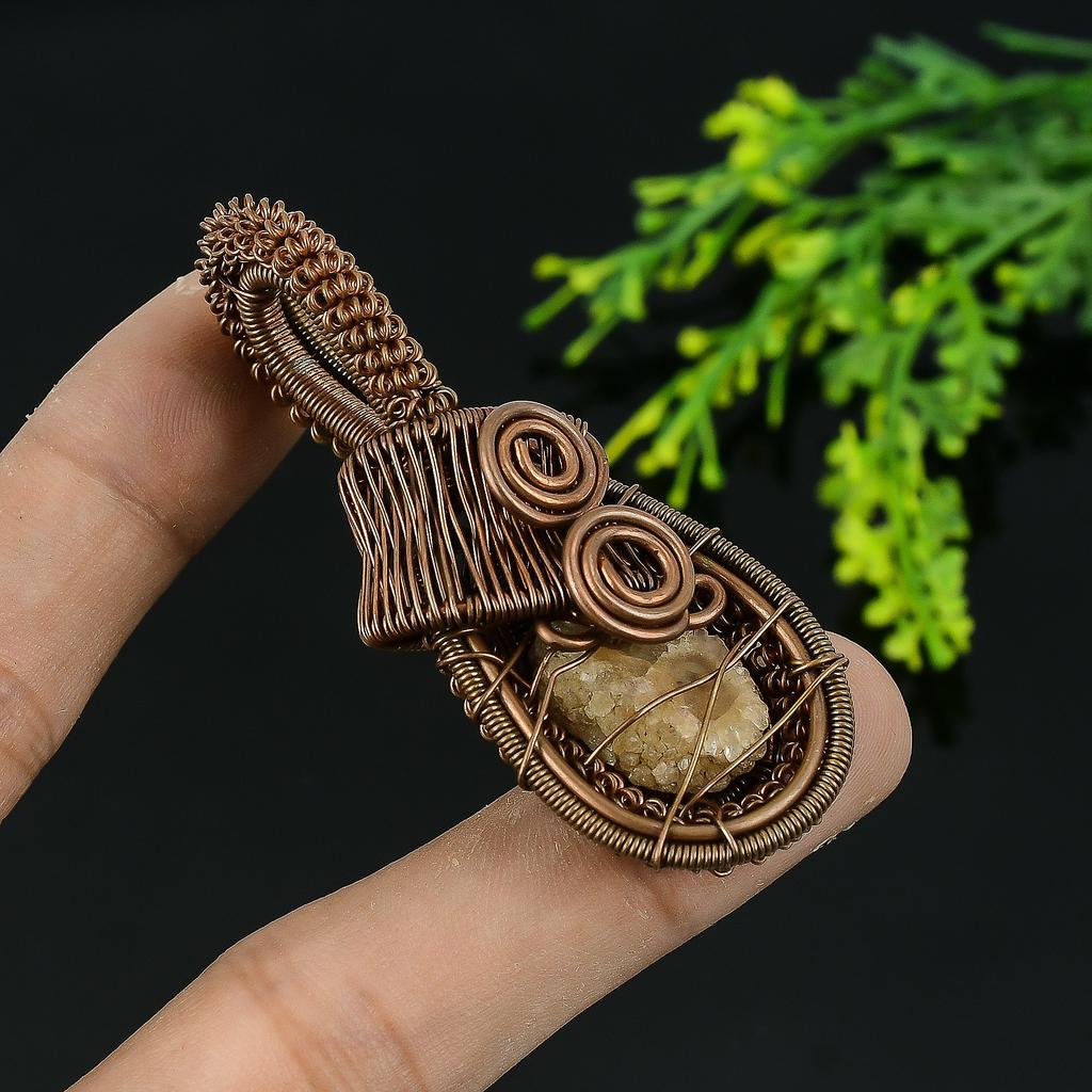 White Solar Quartz Handmade Copper Wire Wrap Jewelry Pendant 2.25 i2U50