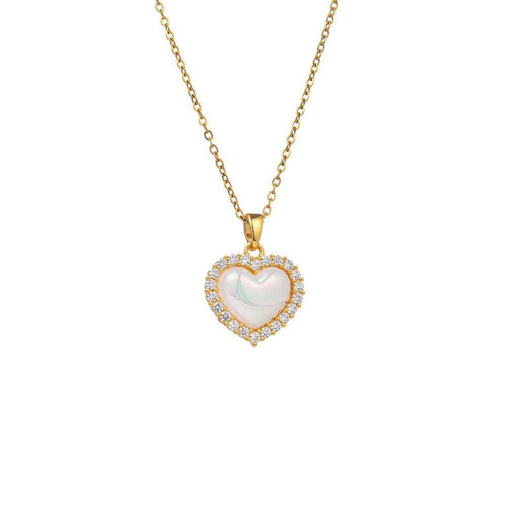 Romantic Iridescent Heart Pendant Necklace - Gold Plated Stainless Steel Zircon Halo Collarbone Chain for Women