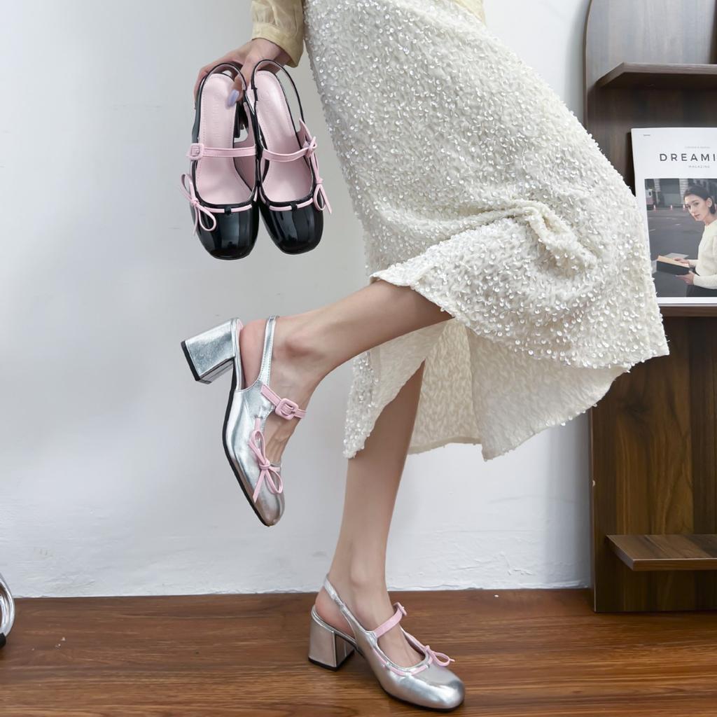 2025 summer new Mary Jane high heels women's French not tired feet thick heels single shoes women's high-end empty women's shoes