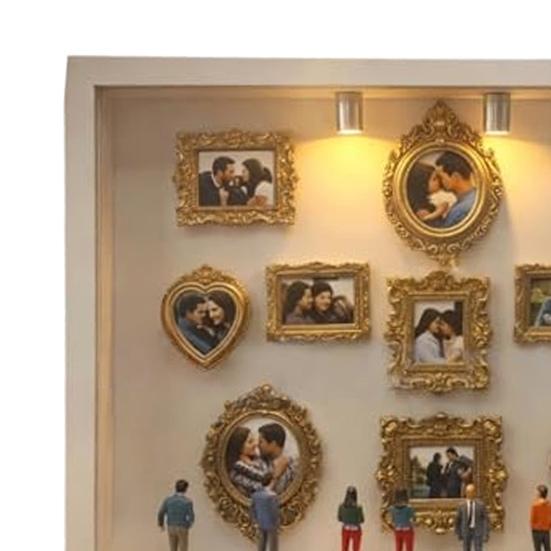 Scatola Ombra Mini Museo Grande con Luce Kit Cornice Scatola Ombra con 8 Miniature e 11 Mini Cornici Dorate Kit Espositore Foto Personalizzato per Anniversari