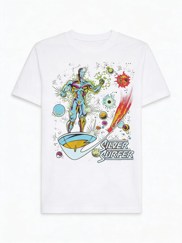 

Marvel New Fashion Silver Surfer Galaxy Traveler Comic Print High Quality Unisexs and Womens Short Sleeve Loose Casual TShirts L