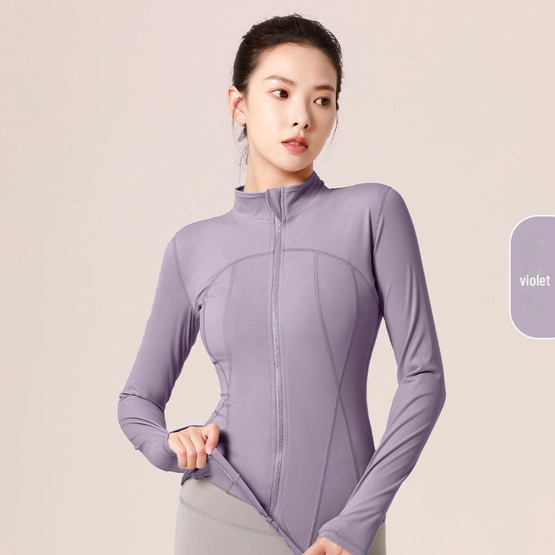 Juyitang Slim Fit Nude Yoga Jacket - Nylon Stand Collar Sportswear for Running & Fitness