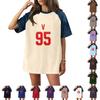 Women's Denim Patchwork Top, Casual Short-sleeved Comfortable T-shirt, Fashionable For Spring And Summer.