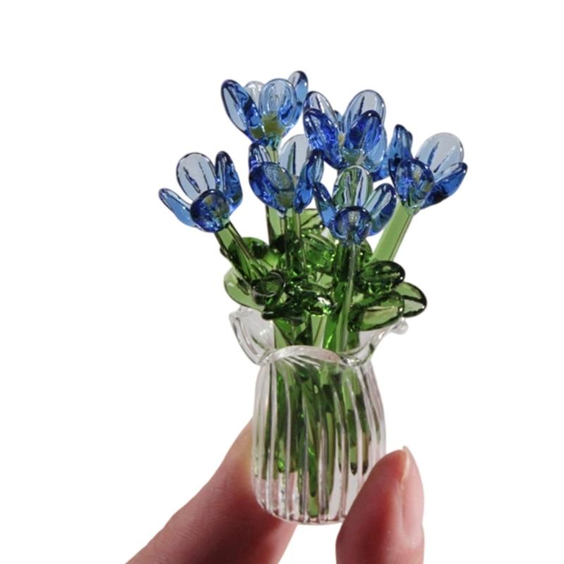 Handcrafted Glass Flowers Crystal Flower Figurine for Desk and Shelf Decoration Home Decors Piece
