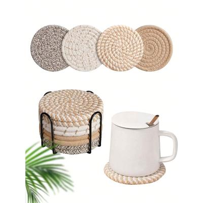 Drink Coasters With Holder, Minimalist Table Woven Coasters,Kitchen Table Heat-Resistant Coasters And Thick Insulation Pads