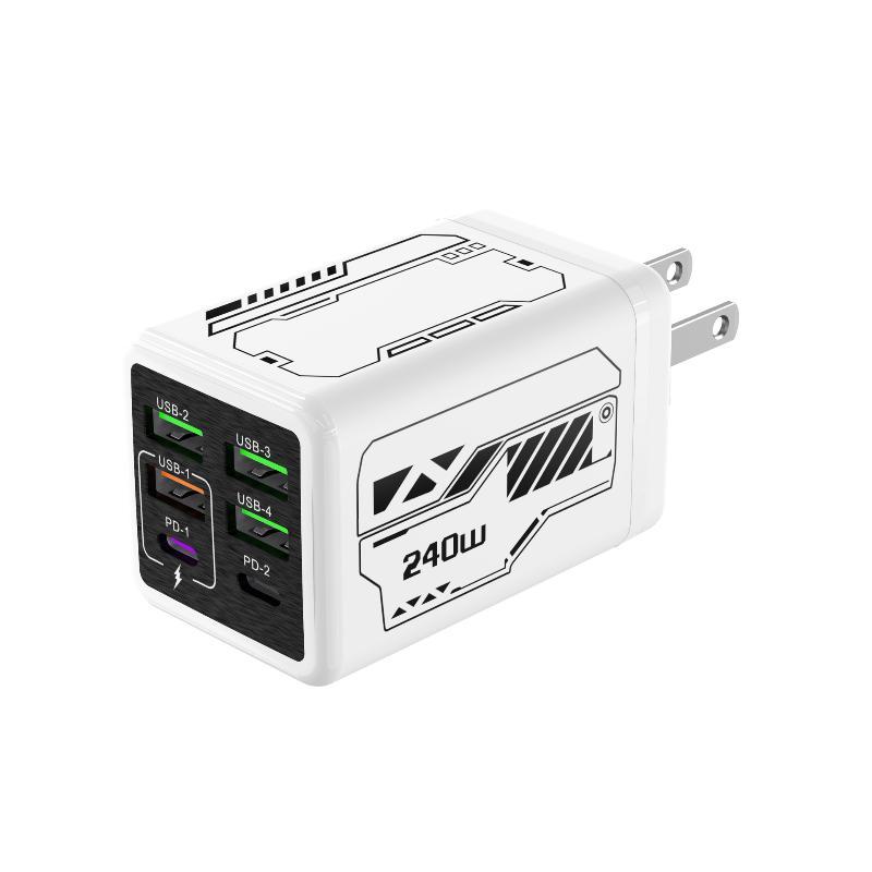 1Pcs 240W Fast Charging Wall Charger 4 Usb 2 Pd Ports Eu Us Plugs For Home Office Gaming Device Charging