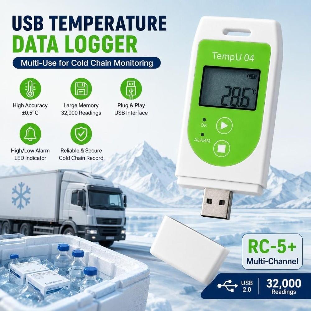 Plastic USB Temperature Logger Reusable Temperature Recorder Cold Chain Monitoring