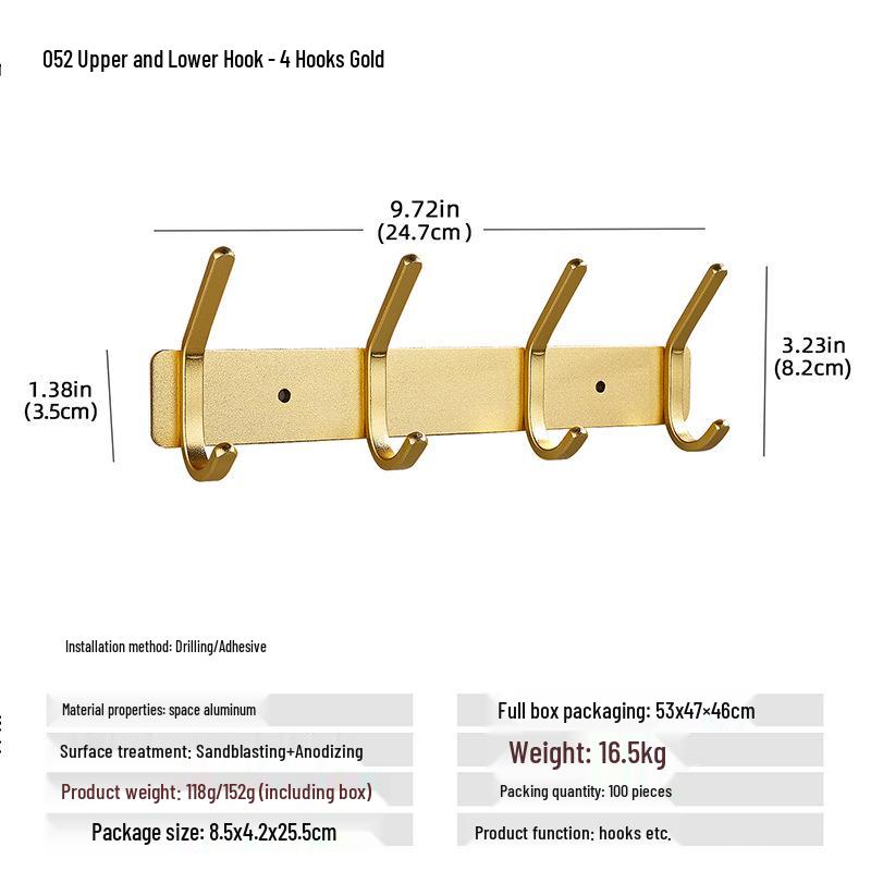 Wall-Mounted Black Aluminum Clothes Hook Rack