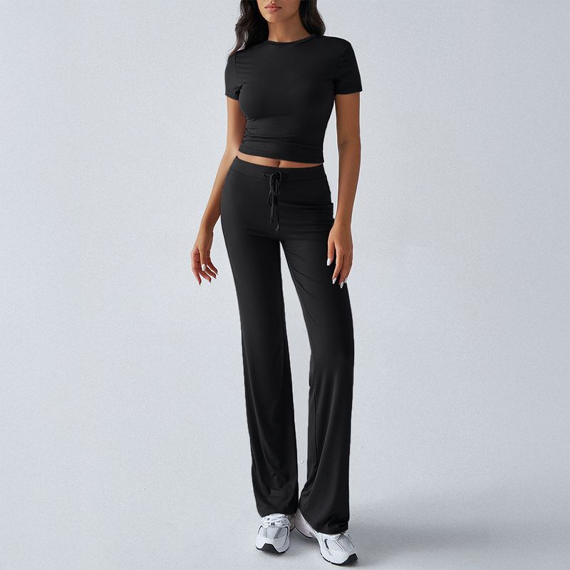 round Neck Neck T-shirt Casual Pants Set Pure Color Crew Neck T-shirt Casual Pants Suit