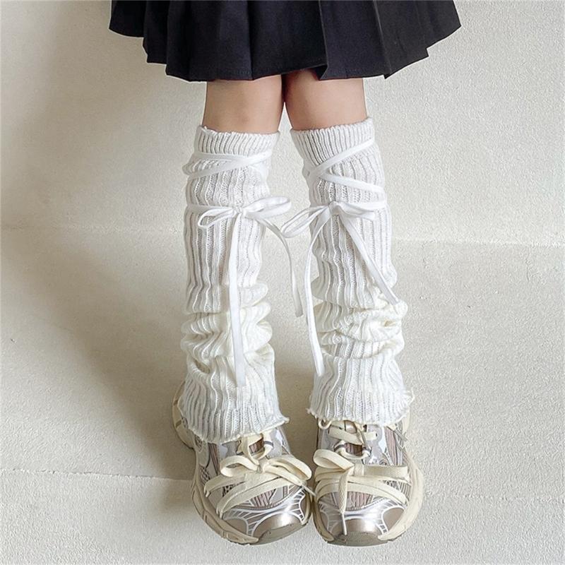 Sock Sleeves Fashionable Tie Bowknot Girls Stackable Socks Comfortable Leg Cover for Daily Wear and Parties
