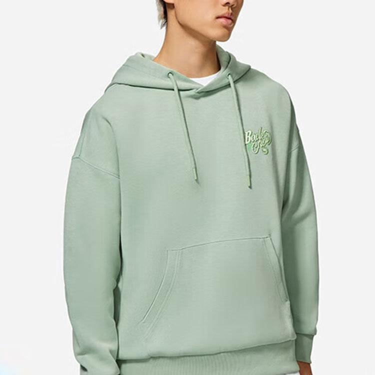 Li-Ning Badfive Grass And Wood Series Plant Print Hooded Pullover Long Sleeve Sweatshirt Unisex Tops Green AWDS657-2