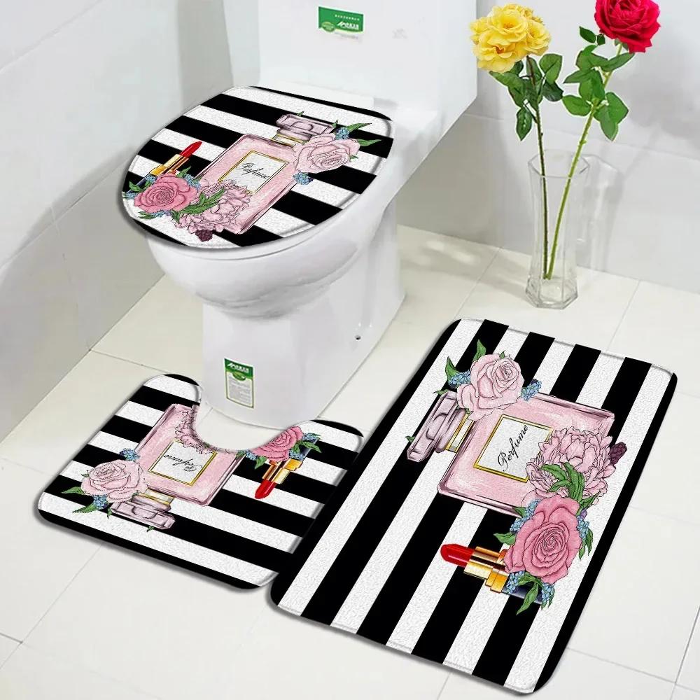 Set Tenda da Doccia Profumo Moda Fiore Rosa Rosa Donna Moderna Ragazza Decorazioni Bagno Casa Tappetino Antiscivolo Tappetino da Bagno Copri Sedile WC