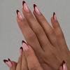 24PCS Red French-Edge Short Oval False Nails With Cherry Design And Reusable Acrylic False Nails Are Suitable For Daily Wear