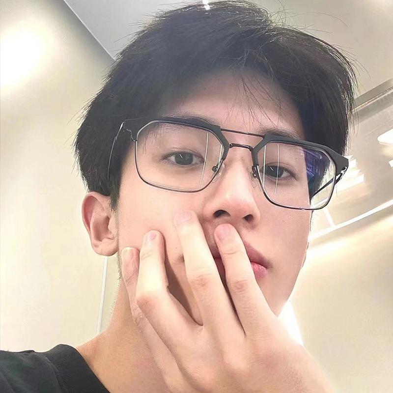 Fashion Anti-Blue Flat Glasses Men'S Business Retro Double-Beam Polygonal Glasses Frame Can Be Equipped With Myopia Glasses