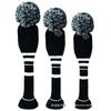 Striped Golf Club Headcovers - Set of 3 Knit Protective Covers for Woods (1/3/5) with Pom Pom Design.
