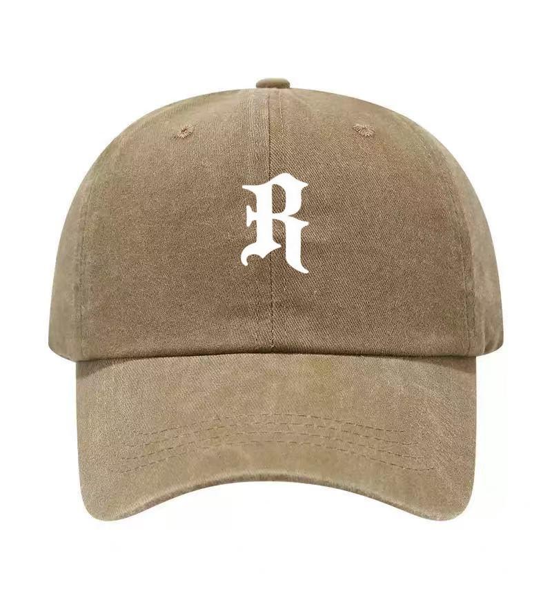 Letter R Printed Washed Cotton Adjustable Baseball Cap Classic Snapback Dad Hat Breathable Golf Fishing Outdoor Sun Cap