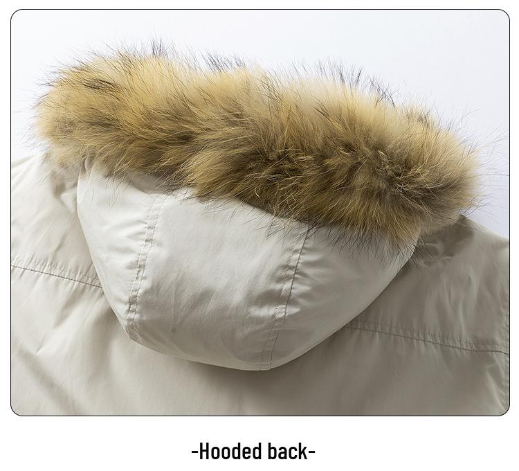Men's Winter Mid-Length White Duck Down Parka with Large Fur Collar