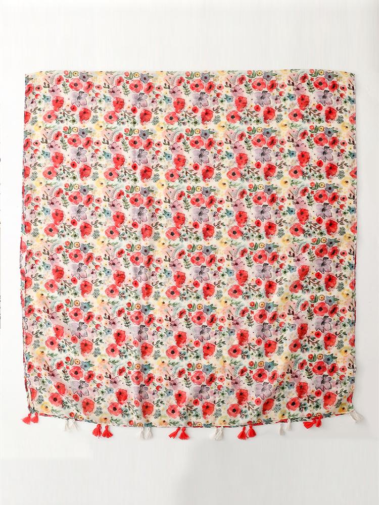 New Elegant Women Silk Scarf Beach Wrap Shawl Lady Sweet Boho Pink Floral Print Femme Hijab Bandana Mujer Vacation Scarve Pareo