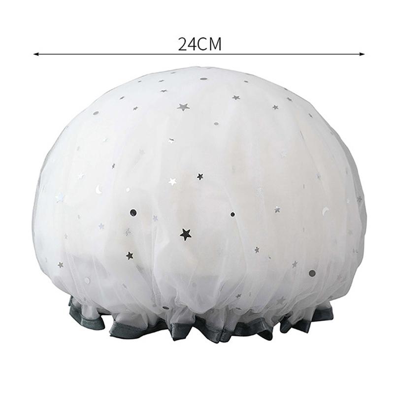 

*Waterproof Adult Women Shower Bath Cap Shampoo Cap Cute Glitter Double-layer Kitchen Lady Light Oil Fume-proof Cap Shower Cap серый