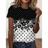 Summer Round Neck 3D Flower Pattern Print Top Fashionable Casual Short Sleeved Women's T-shirts