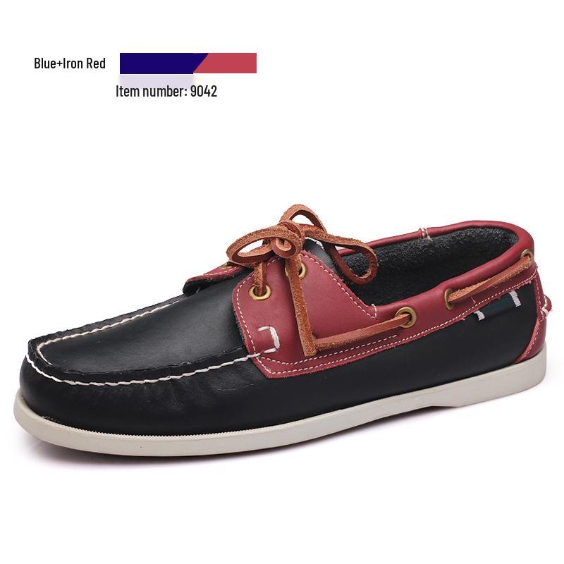 Plus Size Men's Casual Lace-Up Genuine Leather Boat Shoes with Rubber Sole for Driving