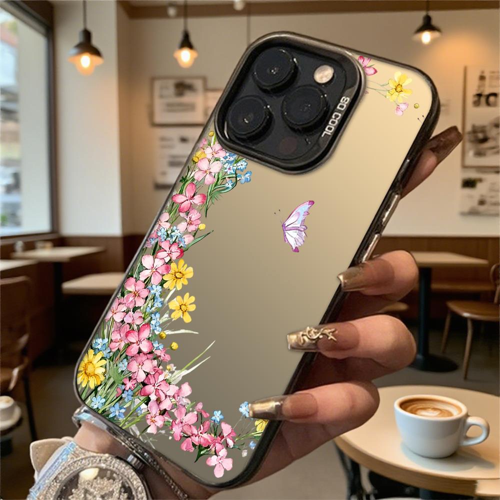 Wildflowers Purple Butterfly Hard Phone Case for Iphone 16 15 14 13 12 11 Pro Max Mini Shockproof Anti-Scratch Protective Cover