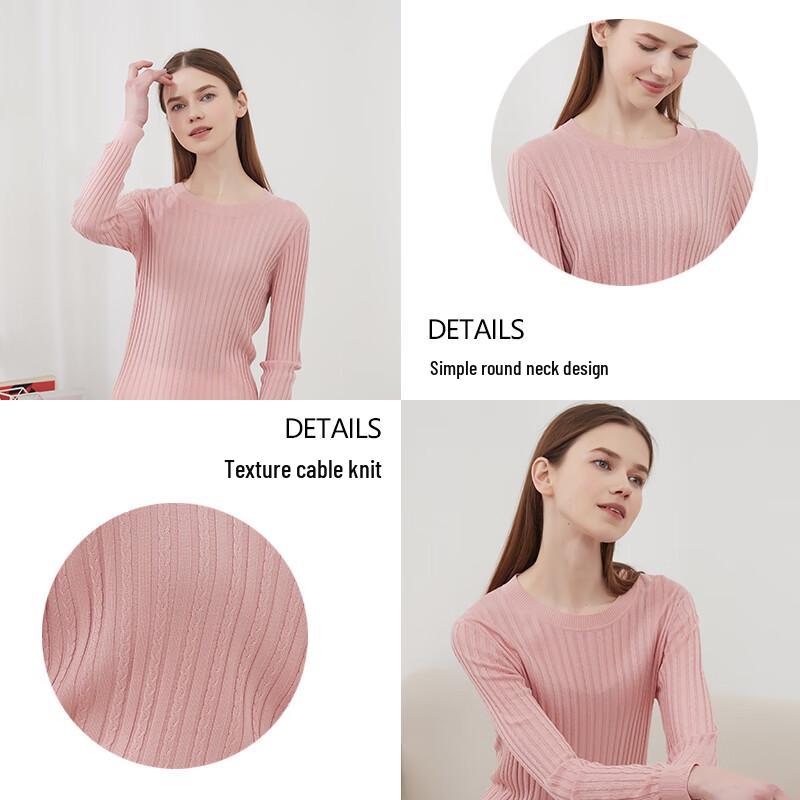 Hengyuanxiang Damen Seidenmischung Zopfmuster Langarm T-Shirt