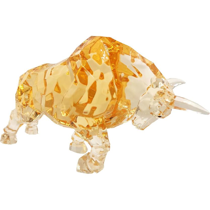 FengShui Býk z Wall Street Soška Býka z Akrylu Socha Dekorativní Ozdoba na Stůl do Domu/Kanceláře 8.7''D (Jantar)