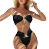 Elegant High Waist Bathing Suit with Unique Metal Detail for Fashion Forward Women Lightweight Beach Swimwear