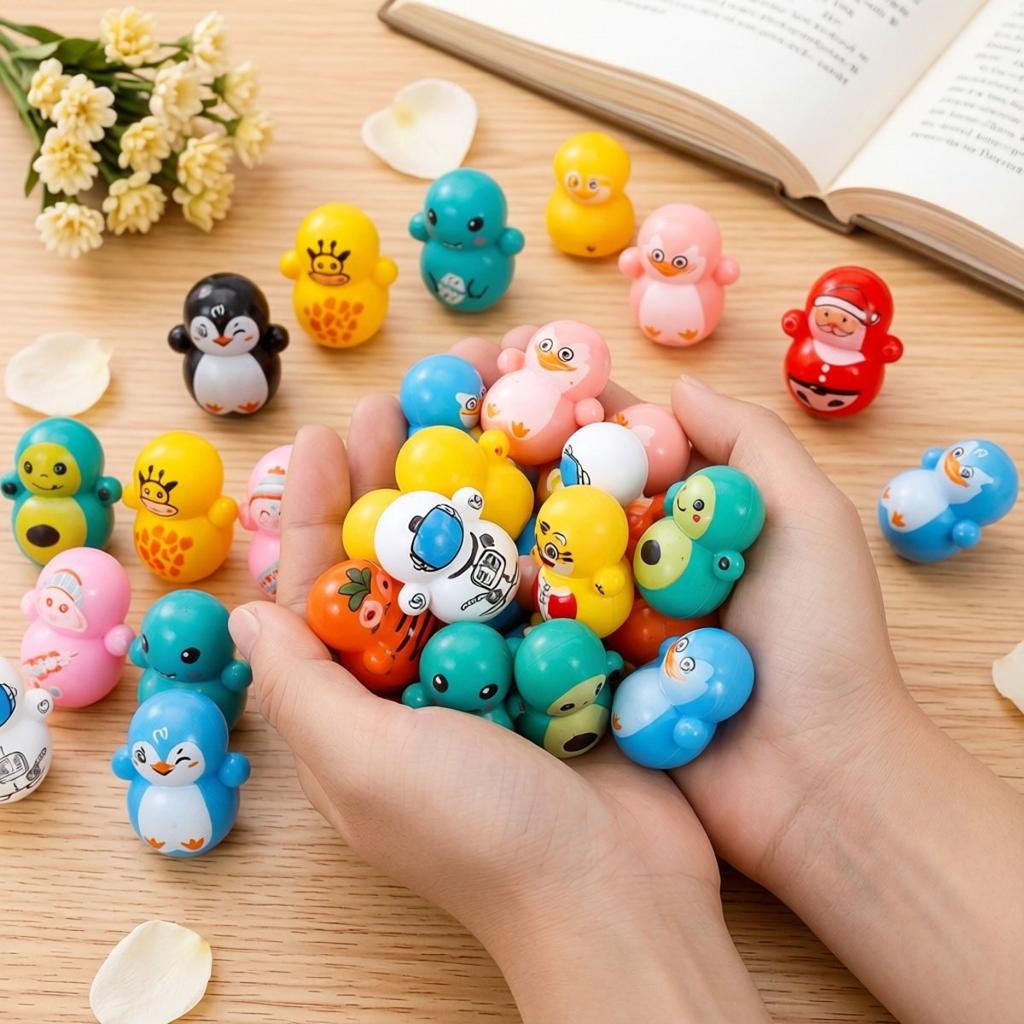10Pcs Mini Tumbler Cartoon Doll Desktop Stress Relief Shaking Head Fidget Toy Children'S Gift Mini Roller Fun Puzzle Amusement