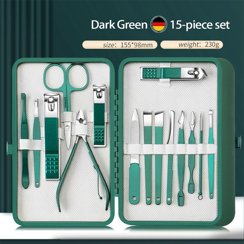 Dark Green Stainless Steel Manicure Nail Clippers Set with Dead Skin Clippers Nail Tools