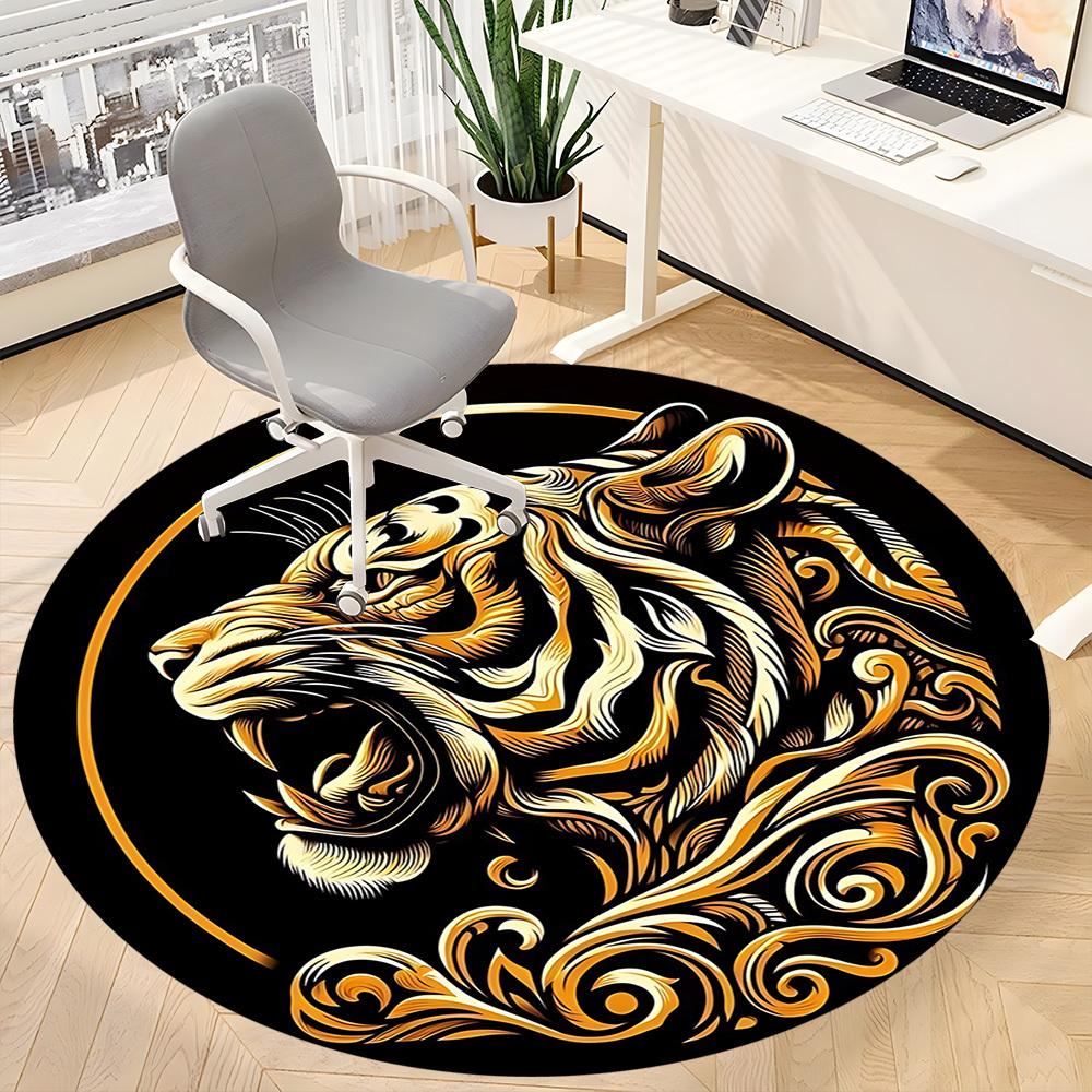 1pc Tiger Swirls Office Round Area Rug, Under Office Chairs Bedroom Living Room Home Decor, Room Deco, Available in Various Sizes