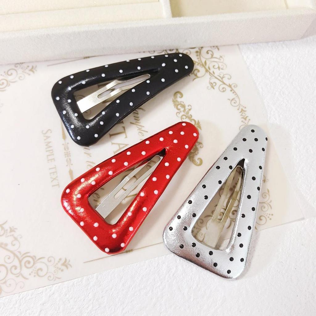 Korean Retro Polka Dot Leather Triangle Hair Clip
