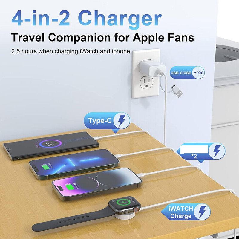 4 In 2 Multi Charging Cable for Apple Watch Charger USB C Cable Tra Vel Charger Compatible with iPhone 15 14 13 iWatch Series