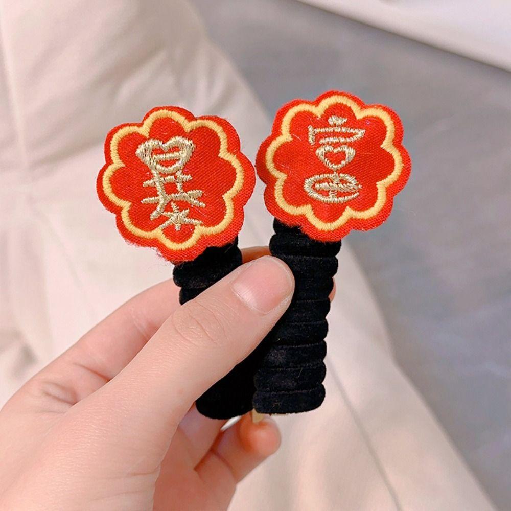 

Flower Telephone Cord Hair Ring Bow Telephone Line Hair Rope Creative New Year Red Hair Rope Party A