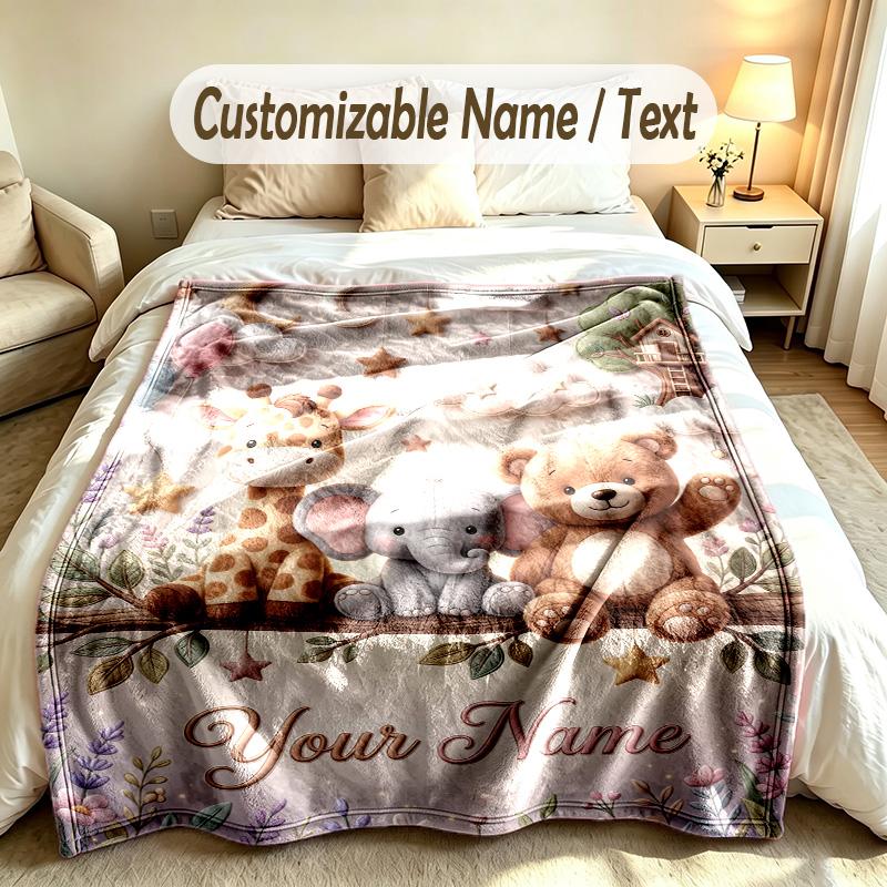 Olifant Thema Zachte Deken Gepersonaliseerd Aangepaste Naam Tekst Print Warme Deken Huis Sofa Slaapkamer Decor