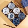 Elegant Blue & White Porcelain Ceramic Rice Bowl Set