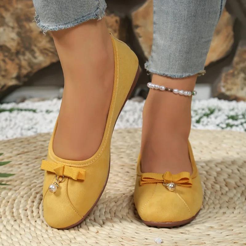 

Fashion 2025 Fashion Ladies Shoes Shallow Women s Flats New String Bead Daily Plus Size Light Soft Bottom Comfortable Flat Low Heels 42 лимонно-желтый
