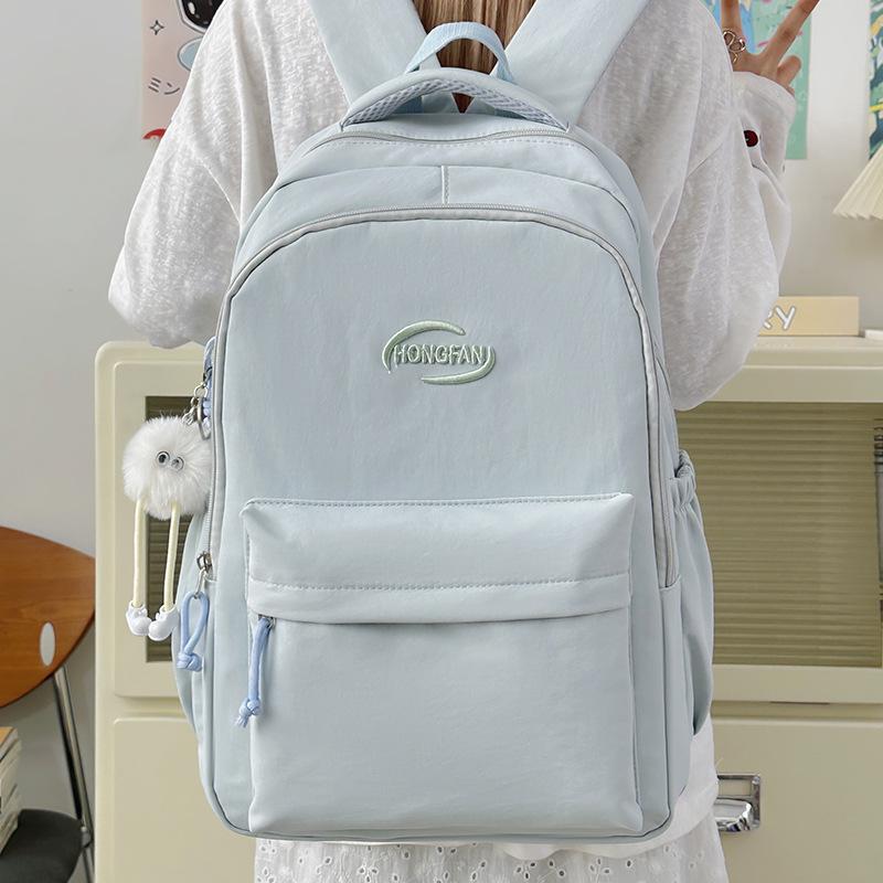 Schoolbag Small Fresh Literary Sense Girl Backpack Middle and High School Students Solid Color Lightweight Versatile Schoolbag Large Capacity Backpack