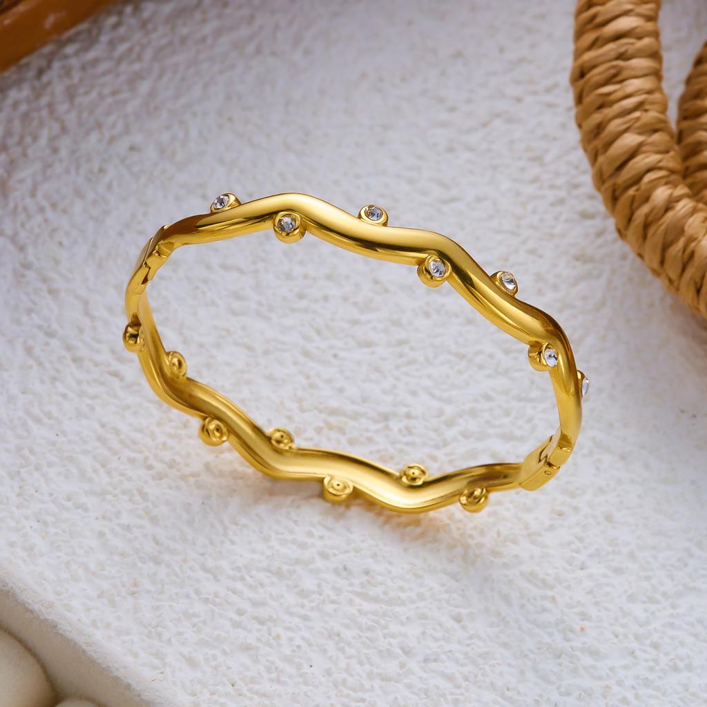 Fashion Geometric Zircon Stainless Steel Cuff Bracelets Set for Women Vintage Wave Enamel Bangle Party Jewelry Gift