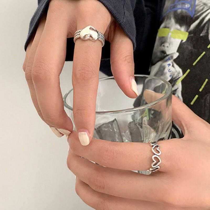 Xiaomi 925 Sterling Silver LOVE Heart Rings for Women Couples New Fashion Vintage Punk Hollow Geometric Party Jewelry Gifts