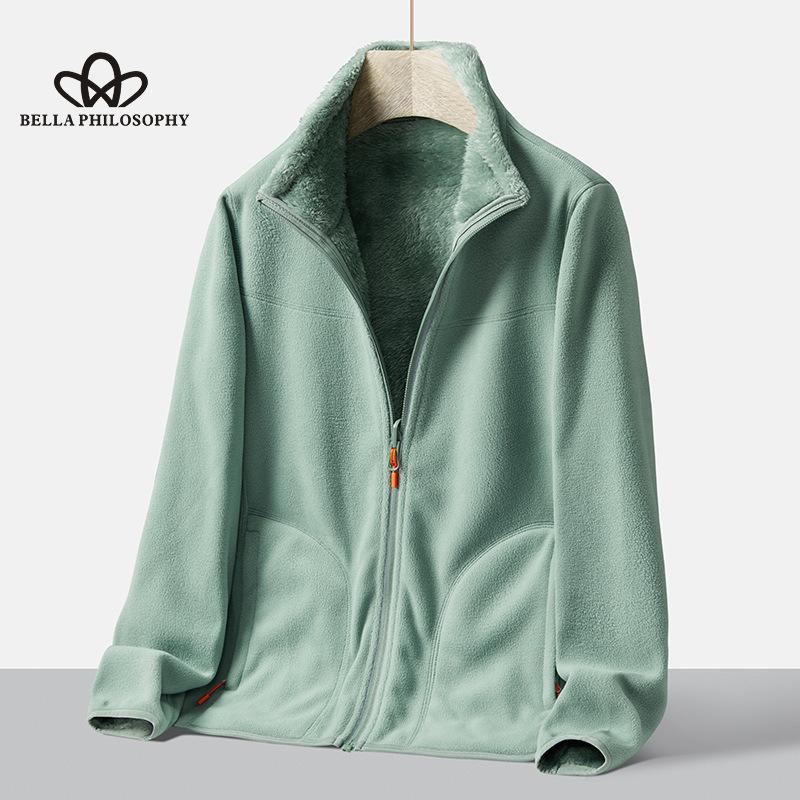 

Осенне-зимнее двустороннее флисовое пальто с вертикальным воротником, теплое флисовое пальто на флисовой подкладке, модное повседневное теплое пальто M зелёный