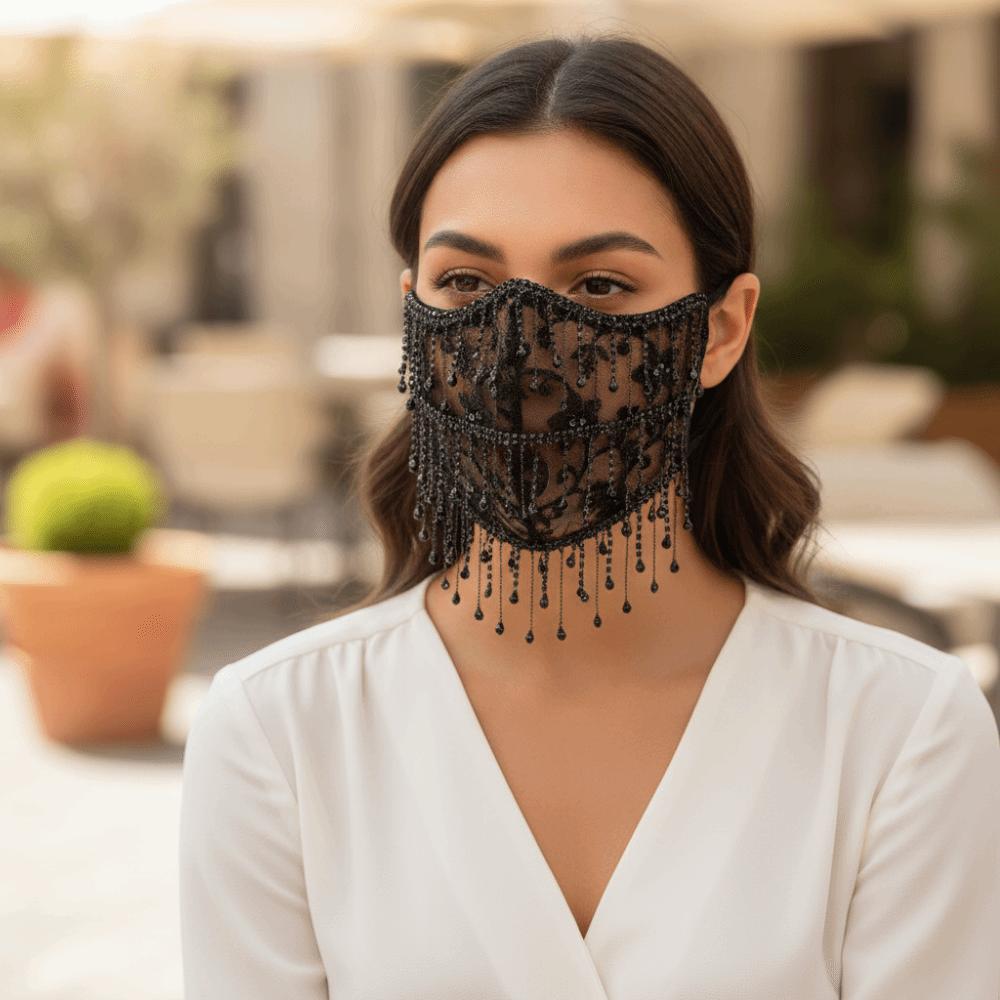 Rhinestone Bling Face Mask Breathable Cosplay Mask Fashion Women's Veil Mask Dance Party